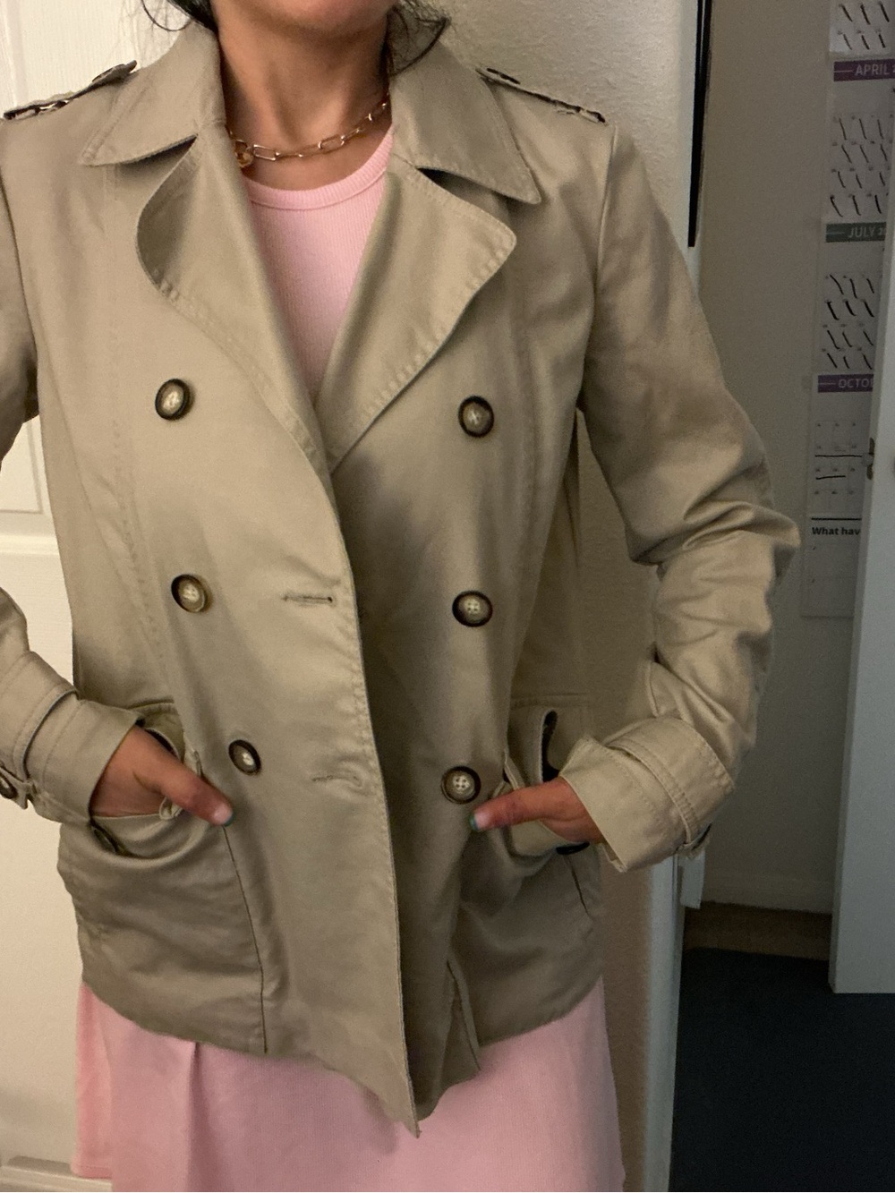 Tommy Hilfiger Beige Double-Breasted Trench Coat